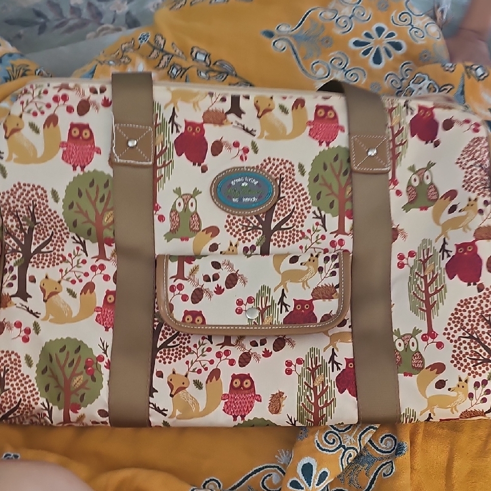 Lily Bloom Owl Print Travel Bag - Cream and Brown